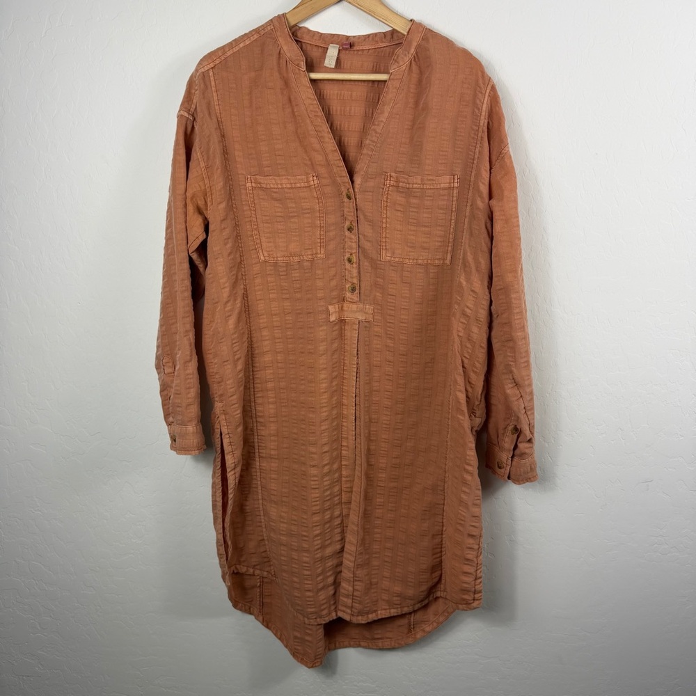 Pilcro and‎ the Letterpress Textured Henley Tunic Top Terracotta Orange Small - Picture 2 of 8